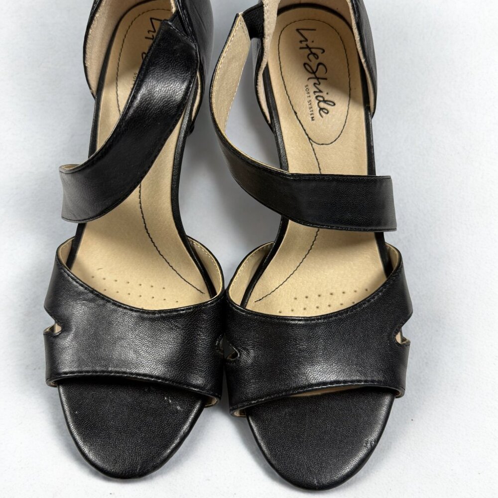 LifeStride Black Strappy Heels Womens‎ 8M Soft System Comfort Dress Sandals